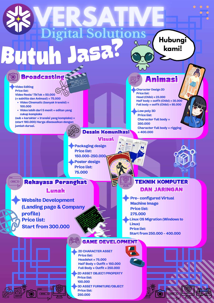 Poster layanan dan daftar harga Versative Digital Solutions